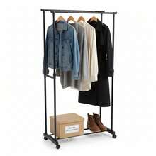 KIWI MOBLEKIT | Free-Standing And Expandable Clothes Racks In Metal And Wood, Clothing With Adjustable Options, With Wheels Or Shelves, Organizers For Bedroom, Entryway And Home - 碳80x43x90-160釐米 - 查看 5
