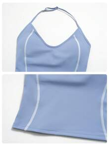 MFVIM Women's New Fashion Yoga Outfit Set, Halter V-Neck Waist-Flattering Slimming Contrast Color Sports Set, Versatile Soft Skin-Friendly Fabric Casual Running Tight Yoga Workout Clothes, Suitable For Daily Commute, Outdoor, Sports, Travel, City Stroll And Various Occasions - Aqua Blue - View 11