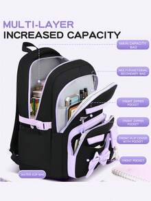 Teen Casual Bowknot Backpack, Fits 15.6 Inch Laptop, With Adjustable Shoulder Straps, Suitable For Daily Commute And School Use - PURPLE1 - View 4