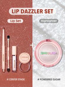 SHEGLAM [2Pcs] Glowchi Dazzler Set Labial e Iluminador - Escenario principal + Azúcar glas - Ver 2