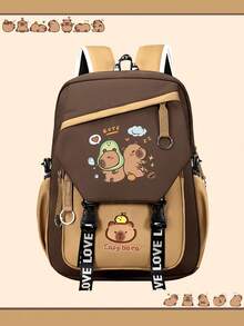 3-Piece Capybara Backpack Set, Includes Tote Bag And Pencil Case, Durable Nylon Material, Multi-Pocket Design, Tablet Compartment, Suitable For Back To School - Multicolor - View 4