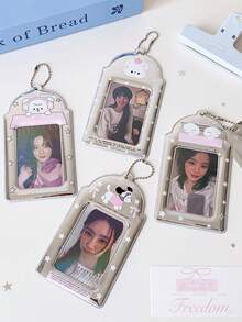 1 PC Sparkling 3-Inch Girl's Heart Keychain Holder - Student Fan Club ID Card Display Case For Bus Card Wallet, Back To School, First Day Of School - Multicolor - View 7