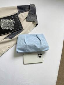 春夏新款時尚純色手拿包，百褶雲朵包，波點圖案，休閒信封包，化妝包，旅行配件包，內包，盥洗包，收納包，學生包，鉛筆袋 - 藍色 - 查看 8