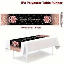 Rose Gold Balloon Theme Birthday Table Runner - 70.8" X 13.8" Polyester Fabric, Heat Transfer Print Design, Suitable For Elegant Celebrations - Multicolor - View 2