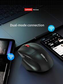 Lenovo Wireless Mouse, Dual Mode Rechargeable Mouse, 2.4G/BT Connection, Ergonomic Gaming Mouse, Skin-Friendly Material, Comfortable Grip, Multipurpose For Office, Home & Gaming, Suitable For Multiple Devices, Long Battery Life - Black - View 3