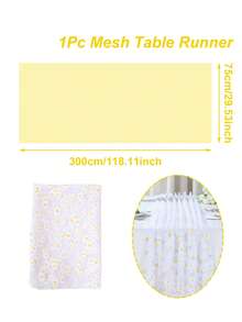 1pc Daisy Rectangular Table Runner, 75cm*180cm Mesh Table Runner, Suitable For Country Wedding Reception, Wedding Banquet, Birthday Decoration, Home Decor, Floral Theme Party Decoration, Baby Shower, Dining Table Decor - White Daisy - View 12