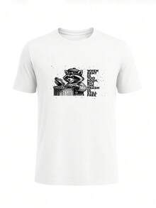 Men Modern Line Print T-Shirt Soft Cotton Tee - 白色 - 查看 1