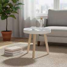 KIWI MOBLEKIT | Wooden And Metal Side Tables For Living Room Or Bedroom, Modern Functional Tables With Different Shapes And Heights, Fixed Or Folding Options For Home - 白色 60 公分 – 3 腿 - 查看 4