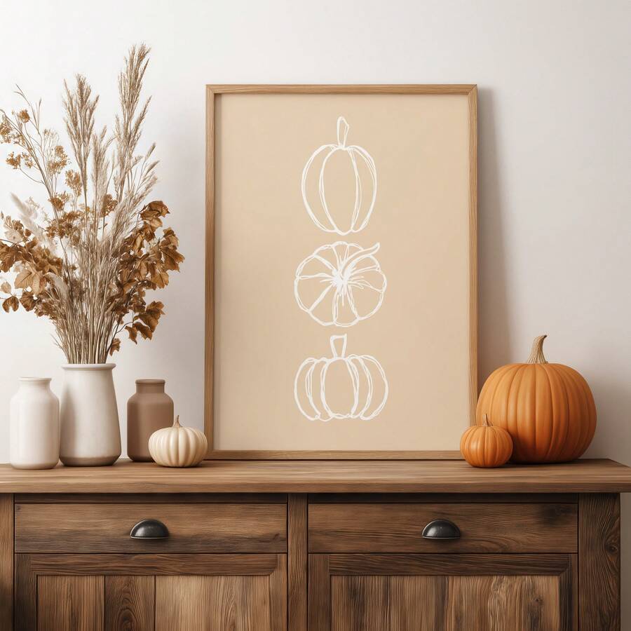 1pc Frameless Modern Line Art Pumpkin Pattern Neutral Fall Decor Aesthetic Apartment Living Room Bedroom Back To School Funky Posters Dorm Essentials - Frameless - View 1