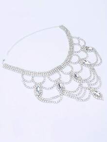 Luxury Personalized Bling Rhinestone Exaggerated Rhinestone Statement Necklace Bridal Wedding Jewelry - Silver - View 4