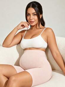 Hart & Haze Maternity Shorts With High Waist And Expandable Abdominal Support Panel, Christmas Edition - Pink - View 1