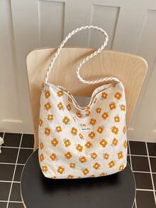 Slouchy Fairy Floral Canvas Tote Bag For Women 2026 New Fashion Lace Large Capacity Shopping Bag - Multicolor - View 7