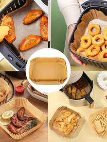 30/50/100/200pcs Disposable Air Fryer Paper Liners (Square 6.3-7.9 Inch) Kitchen Accessories, Heat Resistant Non-Stick Parchment Paper, Air Fryer Accessories, Oil-Proof And Waterproof, Suitable For Oven, Air Fryer, Baking - Brown - View 11