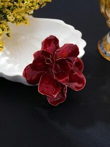 1件酒紅色多層山茶花胸針，3D琺瑯金邊花朵別針，高級西裝、旗袍、婚禮胸花飾品 - 酒紅色 - 查看 3