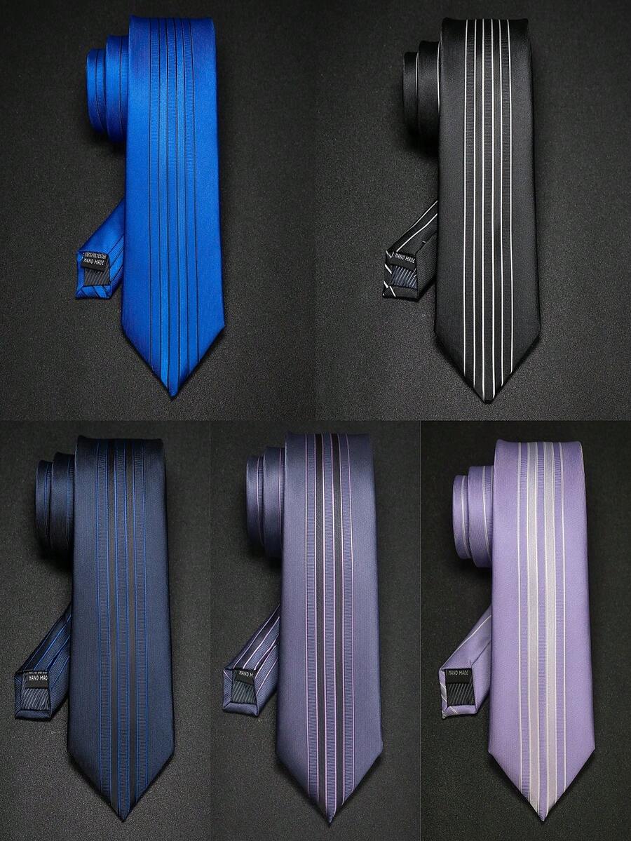 Elegante corbata de satén con múltiples rayas finas y clip para corbata para hombres, corbata de rayas verticales resistente a las arrugas, ideal para oficina, boda, fiesta y regalo - Corbatas y alfileres de corbata - Ver 1