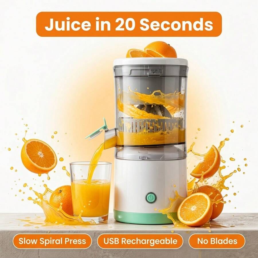 TazTir Electric Citrus Juicer Wireless USB Rechargeable Automatic Orange Lemon Squeezer, Bladeless Mini Fruit Juice Press, Fast 20s Extraction, Easy Clean, Portable For Home Office Travel - Mint Green - View 1