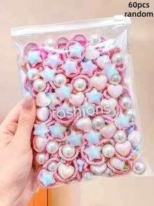 60/30pcs/Set Iridescent Gradient Hair Scrunchies, Including Star, Heart, Round Hair Accessories, Dreamy Sweet Cute - Suitable For Girls And Teenagers, Perfect For Daily, School, Vacation, Commute, Spring Outing, Photography And More - Multicolor - View 8