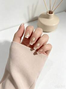 nailrosy 10件組 紫色與白色法式美甲貼片 | 短方型棺材形貓眼可重複使用假指甲 | 優雅極簡手工壓克力美甲組 | 婚禮美甲 | 可愛美甲 | 女性禮物、必備美甲、日常美甲、派對裝飾 - 白色 - 查看 2