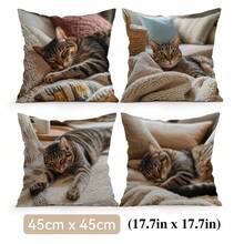 4pcs Brown Cat Pattern Pillow Covers Without Inserts, Single-Sided Printed Pillow Covers, Suitable For Living Room Bedroom Home Decor, All-Season Pillow Covers - Multicolor - View 11