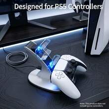 Iplay 1 pieza - Base de carga para mando de PlayStation 5 con indicador LED, interfaz TYPE-C, puede cargar dos mandos simultáneamente (Blanco) - Ver 4