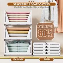 Multi Piece Foldable Large Capacity Storage Rack, Stacked Plastic Wardrobe Storage Box That Saves Space, Suitable For Clothing, Seasoning Cans, Food, Cosmetics, Kitchen Storage And Organizing, As Well As Storage Rack Baskets - Multicolor - View 9