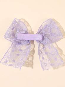 2件裝純色蕾絲蝴蝶結髮夾，紫色刺繡花朵髮夾，女童優雅婚禮派對髮飾，仙女風髮夾，嬰兒髮飾 - 紫色 - 查看 5