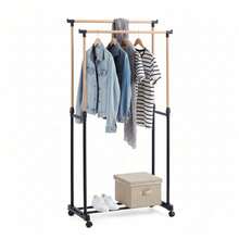 KIWI MOBLEKIT | Free-Standing And Expandable Clothes Racks In Metal And Wood, Clothing With Adjustable Options, With Wheels Or Shelves, Organizers For Bedroom, Entryway And Home - 雙木尺寸 80x43x90-160 厘米 - 查看 5
