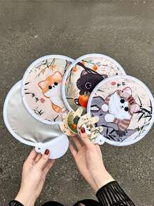 4pcs Cute Cat Folding Fans - Lucky Cat Design, 2-In-1 Cooling Portable Handheld Fan, With Storage Bag, Summer Accessory, Holiday Gift (Cat Pattern Style) - Reflector - View 2