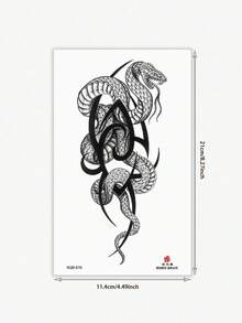 1pc Y2K Style Tattoo, Snake, Lotus Flower, Floral Animal Tattoo, Temporary Tattoo Sticker, Waterproof And Sweat-Resistant, Washable, Non-Reflective, Simulated Tattoo Effect For Arms, Legs, Shoulders, Chest, Back, Suitable For Fashion-Forward People, Lasts 3 To 5 Days - Black - View 6