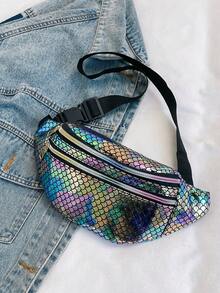 New Fashion Fish Scale Colorful Women's Waist Bag/Crossbody Bag/Chest Bag, New Waist Bag, One Shoulder Crossbody Bag, Fashion Chest Bag, Unisex, Suitable For Travel, Beach, Seaside, Cycling, Hiking, Outdoor Activities, Sports, Fitness, Travel Bag, Women's Essential Travel Waist Bag, Running, Hiking Waist Bag, Mother's Day Gift, Holiday Gift - Multicolor - View 6