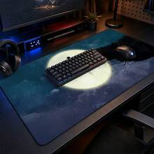 Giant Full Moon Silhouette Boy Dark Ink Cloud Large Gaming Desk Mat, Deep Blue Starry Sky Fantasy Print Non-Slip Rubber Extended Mouse Pad, Waterproof Long Keyboard Mat, Gaming Computer Desktop Decoration - View 1