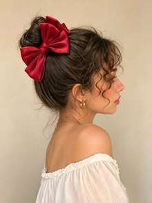 1pc Girls Bow Decor Cute Hair Claw For Daily Life - Burgundy - View 4