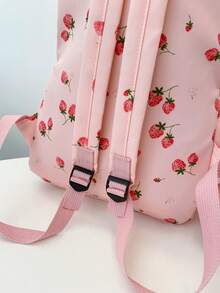 1 Set Cute Strawberry Pattern Backpack Set, Large Capacity Polyester School Day Bag, With Lunch Bag And Pencil Case, Multi-Pocket Casual Backpack, Lightweight Bookbag, Suitable For Students/Graduates/Young People, Suitable For Back To School/Daily/Shopping/Short Trips And Outdoor Leisure Activities - 2264 - View 11