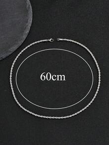 1件極簡時尚嘻哈不鏽鋼項鍊，男士百搭扭繩鏈條項鍊飾品 - 銀色 - 查看 8