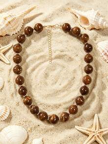 1pc European & American Bohemian Geometric Acrylic Round Bead Cloud Effect Beaded Necklace For Women, Summer Beach Vacation - Beaded Necklace - View 10