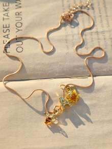1pc Lucky Bee & Flower Letter Charm Necklace, Cute Bee & Flower Bracelet, English Name Letter Necklace - Gold - View 7