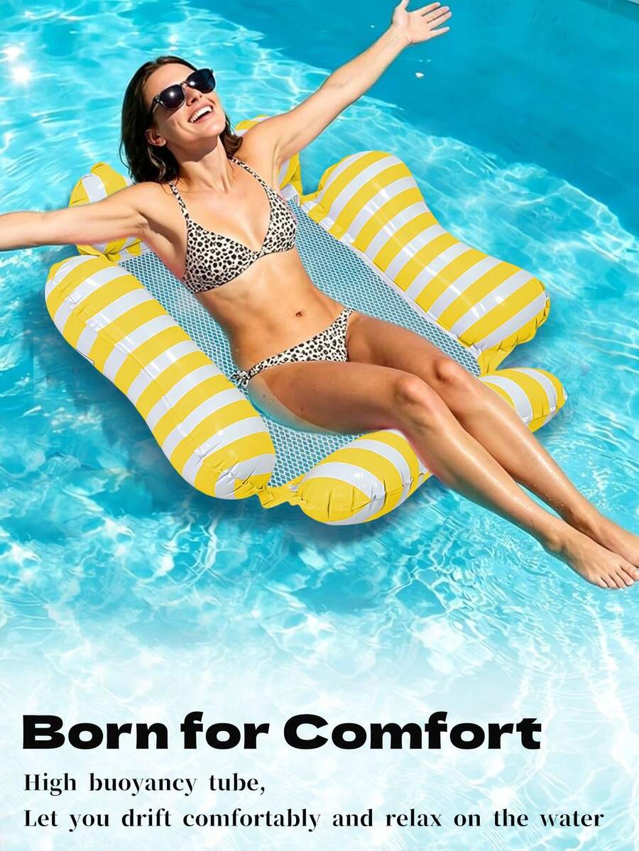 Inflatable Water Floating Bed, Four-Corner Mesh Floating Lounge Chair, Anti-Flip PVC Water Hammock, Suitable For Summer Beach, Pool, Lake, River Outdoor Relaxation - Multicolor - View 1