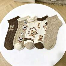 1/3/5 Pairs Of Women's Spring And Summer New Coffee Cute Bear Socks Shallow Socks Cute Japanese Sweet Lace Socks Boat Socks - Multicolor - View 7