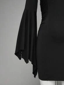 1PC Women's 2026 New Vintage Dark Gothic Women Dress,Lace-Up Slim Flared Hem Punk Vampire Halloween Costume Women Party Concert Casual Gatherings - Black - View 5
