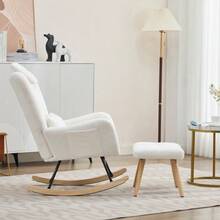 Modern Design: Rocking Chair, Rocking Chair With Footrest, Relaxation Chair, Reclining Chair, Lounge Chair With Armrests, Soft Velvet Upholstery, Load Capacity Up To 100 Kg. Suitable For The Bedroom, Living Room And Garden. - White - View 4
