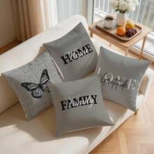4 piezas Fundas de almohada con patrón de texto minimalista y acogedor sin rellenos, fundas de almohada impresas en un solo lado, adecuadas para sala de estar, dormitorio, decoración del hogar, fundas de almohada para todas las estaciones - Multicolor - Ver 8