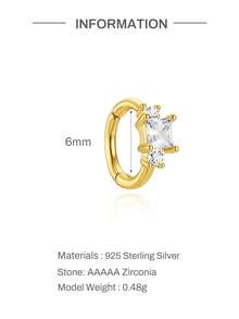 EleRunis 1PC 925 Sterling Silver Classic Diamond Cubic Zirconia Rook Conch Hoop Earrings 18K Gold Plated Upper Ear Cartilage Helix For Women Daily Wear Party - Gold - View 7