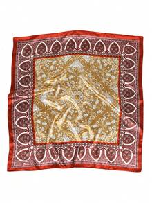 1pc Women's Thin Burgundy Vintage Print Silk Scarf Summer Beach Vacation Headband Bandana - Burgundy - View 5