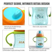 1pc 280ml Soft Silicone Duck Spout Sippy Cup, PP Material, Dual Handles, With Dust Cover, Clear Scale - Multicolor - View 4