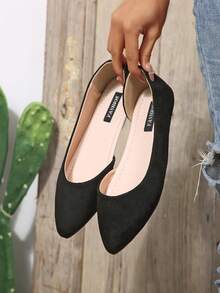 Women French Low Vamp Cutout Flat Shoes - Black - View 4