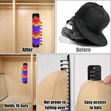 Black Dual-Use Hat Storage Rack, Adhesive & Nail Mount Wall-Hanging Hat Holder, Multi-Layer Slot Anti-Drop Baseball Cap Rack For Bedroom Door,Bedroom Room Decor,Back To School - View 7