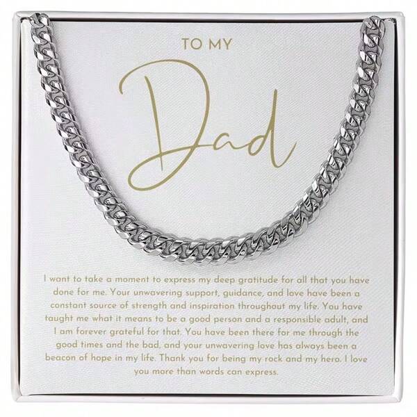To My Dad Necklace Cuban Link Chain Necklace With Message Card And Gift Box Father's Day Birthday Christmas Gift