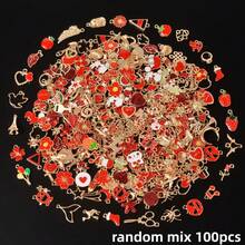 10/20/30/50/80/100pcs Assorted Minimalist Pink Enamel + Gold Alloy Random Mix Heart, Pentagram, Elephant, Leaf Charms Pendants, Suitable For Bag Decoration, Handmade DIY Jewelry Making Necklace Bracelet Earrings Accessories - Pink+Gold - View 24