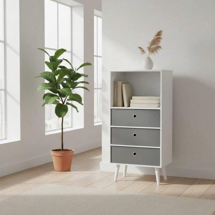 KIWI MOBLEKIT | Wooden Shelves For Storage And Decoration, Cube Or Rectangular Models With Door Or Drawer Options, Modern Auxiliary Furniture For Living Room, Bedroom Or Office - 四層書架 45x29x95 公分 白色和灰色 - 查看 1