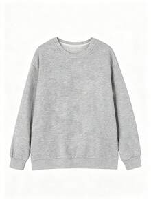 女款秋冬新款純色圓領運動衫，休閒百搭寬鬆上衣，時尚日常穿搭 - 灰色 - 查看 3